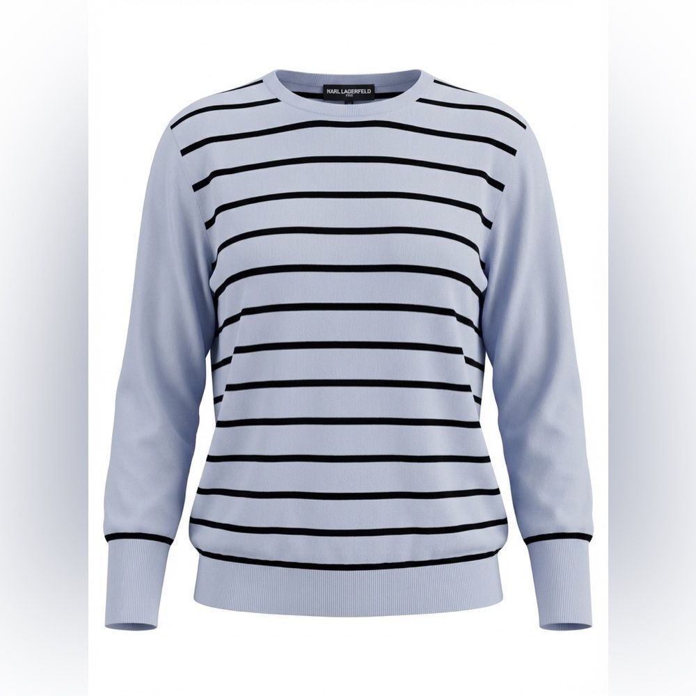 KARL LAGERFELD WOMENS SWEATER SIZE L BLUE WITH BLACK STRIPES